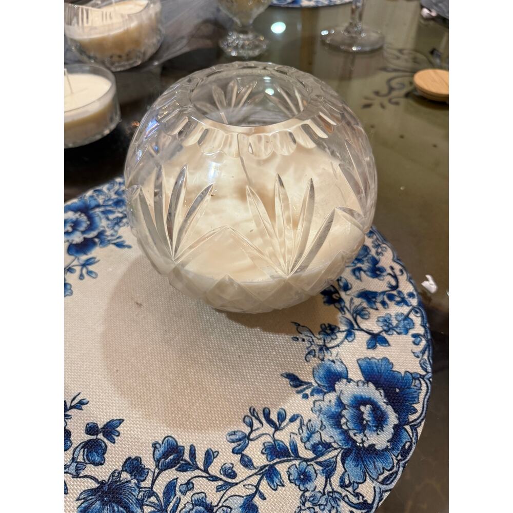 Candle in a Vintage crystal rose bowl, Vintage Decor